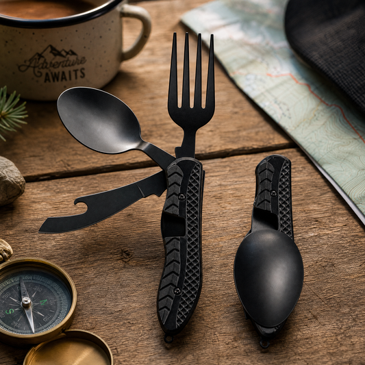 Multifunctional Stainless Steel Folding Fork & Spoon Set for Outdoor Camping