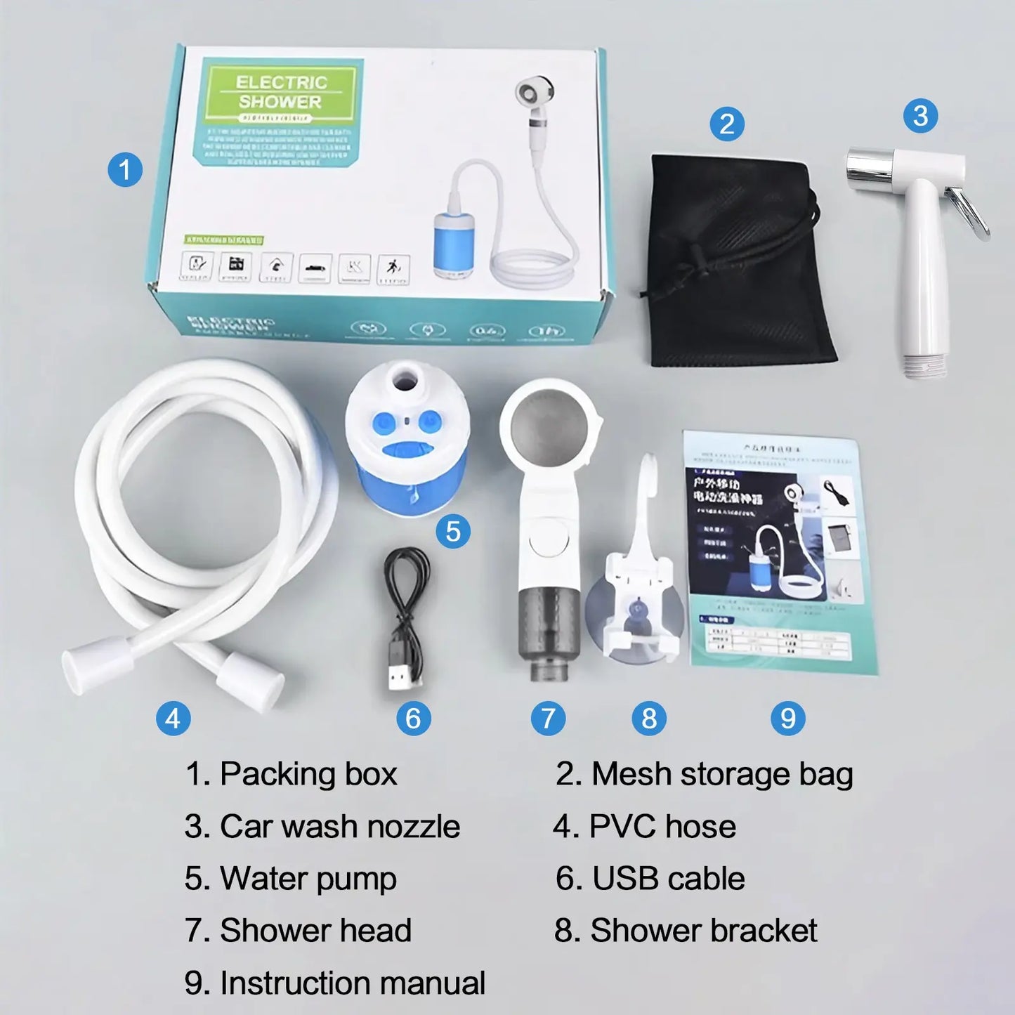 Rechargeable Portable Camping Shower Kit – Outdoor Shower Pump for Travel, Pets & Garden