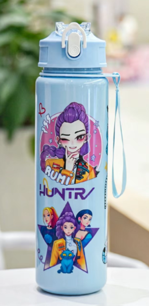 K-Pop  Water Bottle with Lid and Straw, Reusable Hard Plastic, 700ML Eco-Friendly, Perfect for School, Travel, Halloween Party