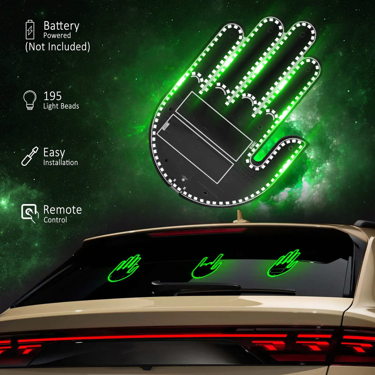 DIBMS Remote Control LED Car Gesture Light – Rechargeable Finger Hand Sign for Rear Window