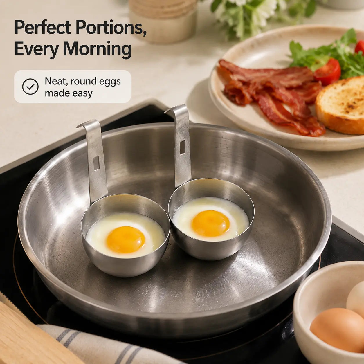 Hervidor de huevos de acero inoxidable con gancho para colgar, diseño de cuenco hondo para huevos escalfados y al vapor