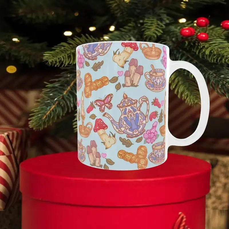 11oz Cottagecore Peony Floral Ceramic Coffee Mug – Dishwasher-Safe Aesthetic Gift
