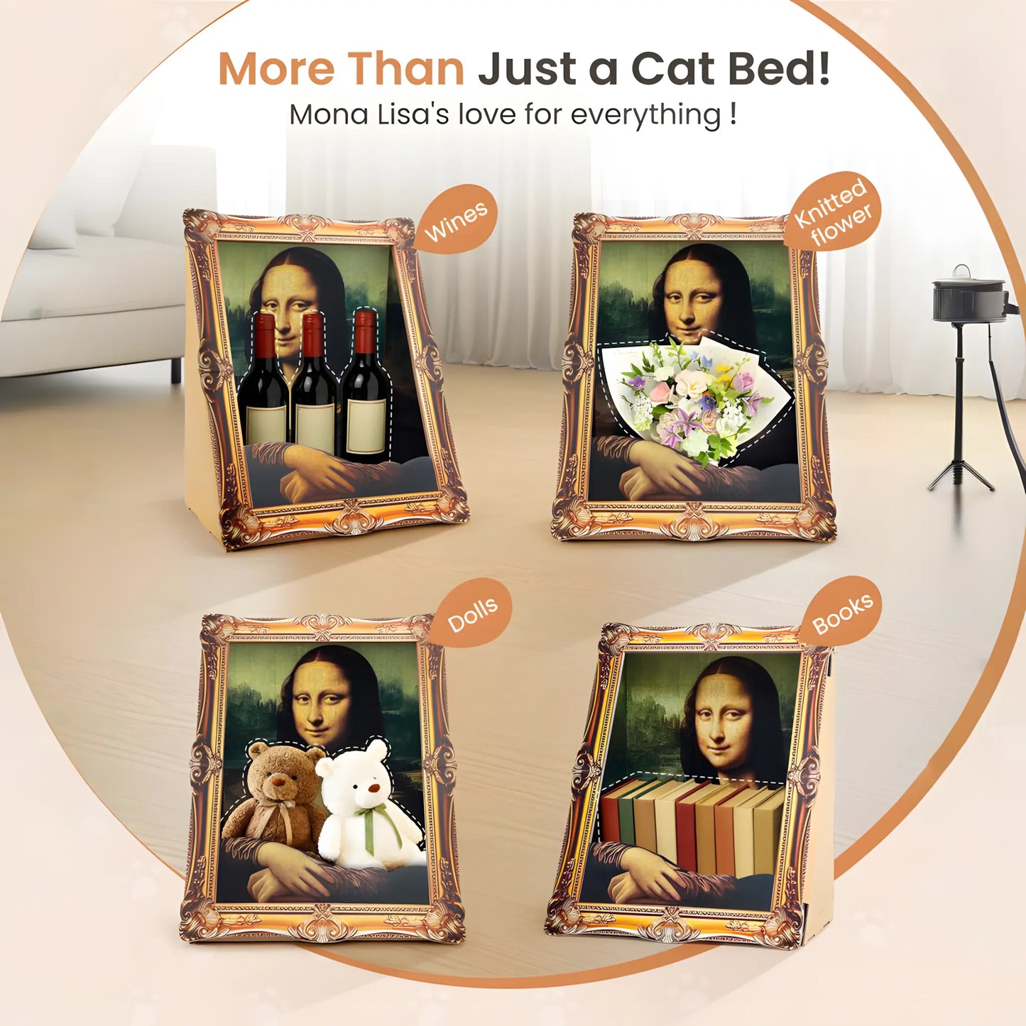 Mona Lisa Artistic Cat Scratcher Bed & Easy-Assembly Eco-Friendly House with Arm Panel