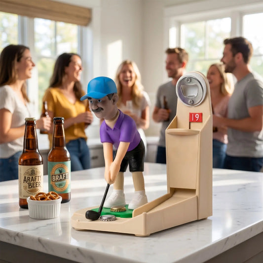 Golf Bottle Opener Caddy – Novelty Golfer Beer Holder & Built-In Cap Opener Gift for Men