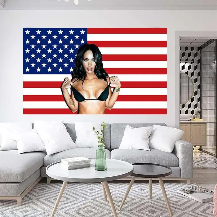Megan Fox Themed 3x5Ft Durable Fabric American Tapestry Banner - 4 Brass Grommets for Wall Hanging, Men's Room Decor, Oddities Home Decor, Home Supplies