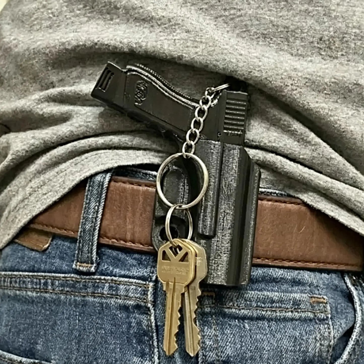 3D Printed P*stol & Holster Keychain,Pocket-Style Novelty Key Ring,Gift for Men
