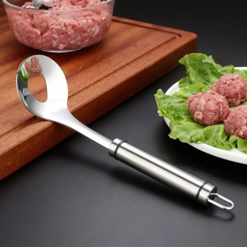 Stainless Steel Meatball Maker Spoon – Non-Stick Extrusion Scoop & Mold for Fish Balls & Shrimp Paste
