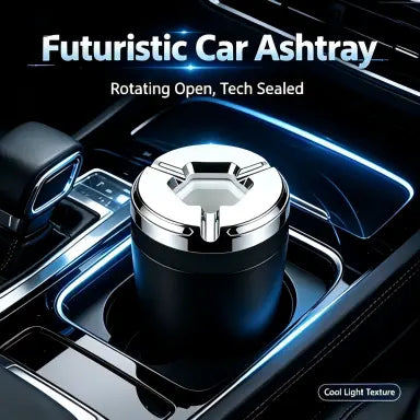 Rotating Sealed Lid Car Ashtray with Odor Resistance – Heat-Proof Vehicle Cup Holder Accessory