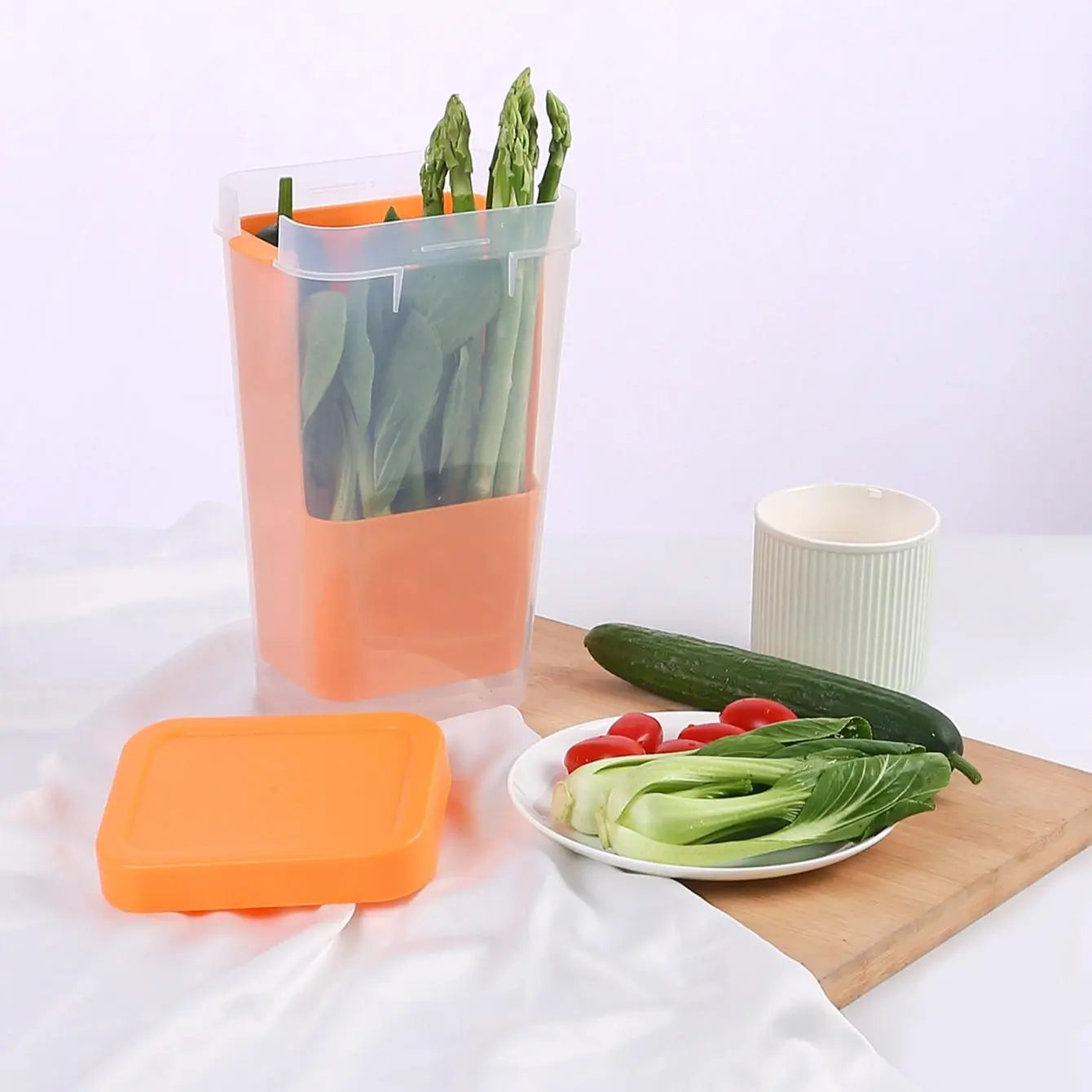 Fresh Produce Storage Containers with Drain Tray – Refrigerator Vegetable & Fruit Keeper Set with Lids