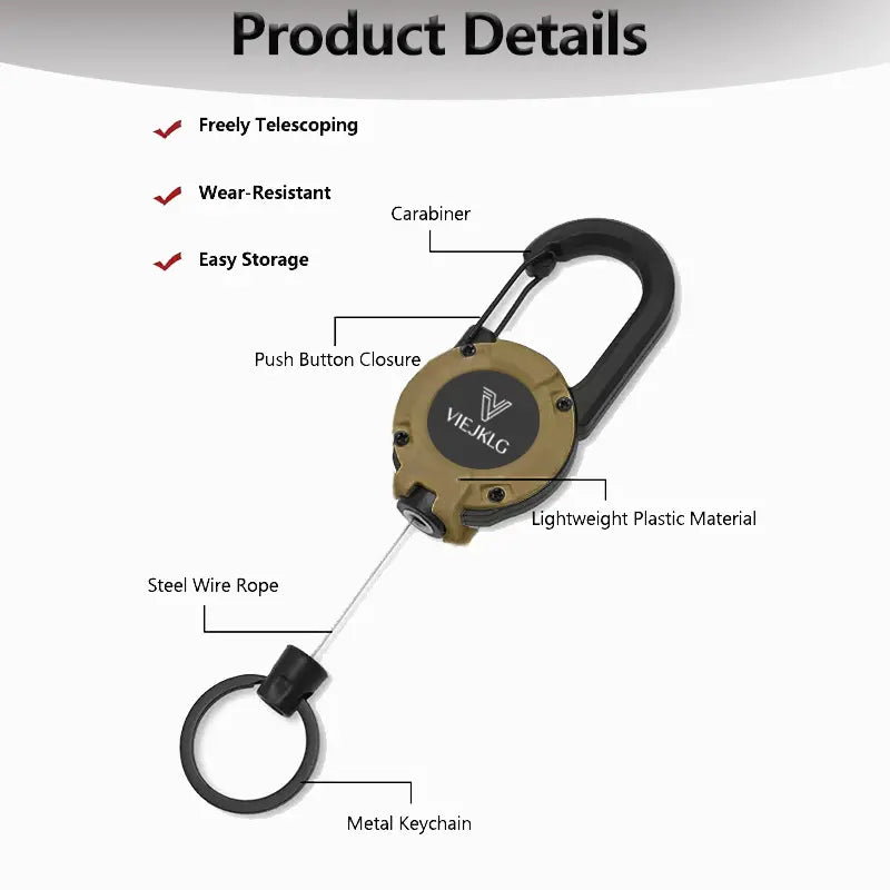 3 In 1 new multifunctional Retractable Pull Reel Carabiner Keychain, Strong Steel Wire Rope Buckle,Outdoor Sport Keychain Tool keychain  accessories