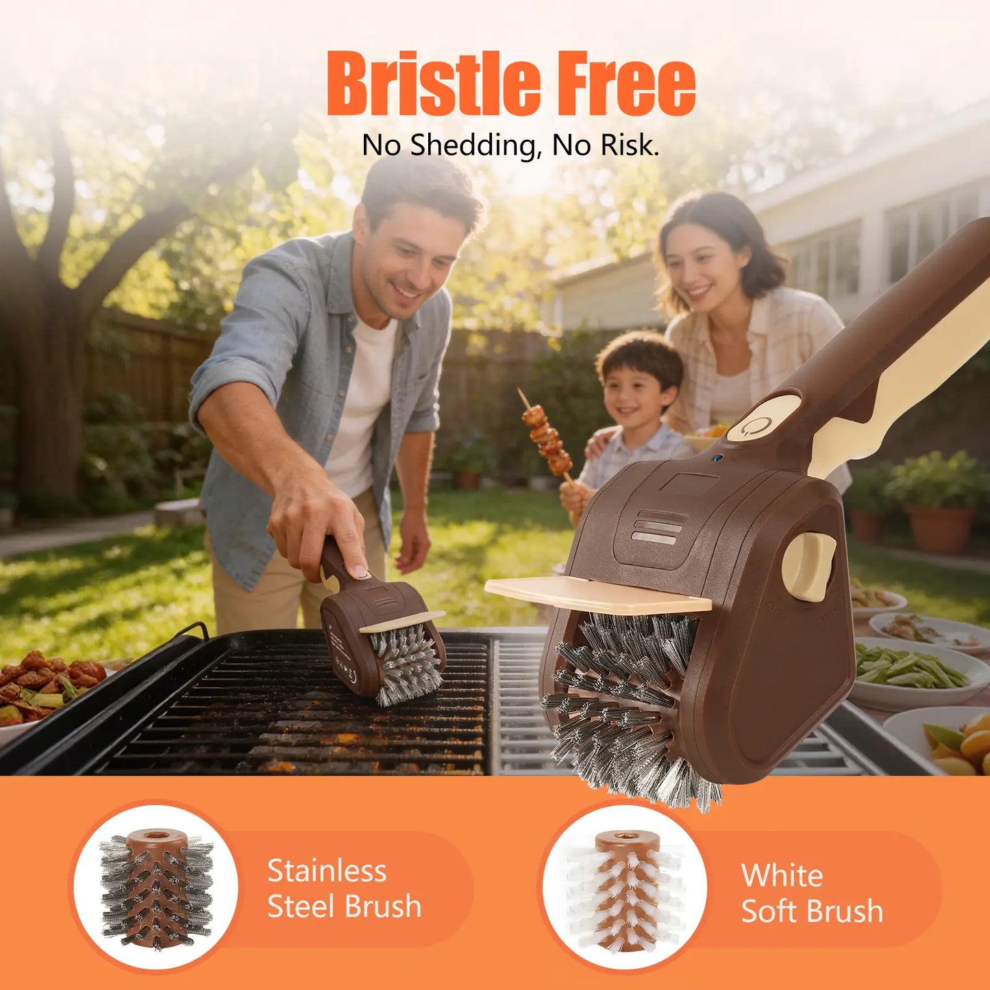 LRLY Electric BBQ Grill Brush, Safe Bristle Free with 2 Replaceable Heads, Cordless Rechargeable, Heavy Duty Fast Clean, Outdoor BBQ Cleaner for All Grill Types, Grill Season 2026
