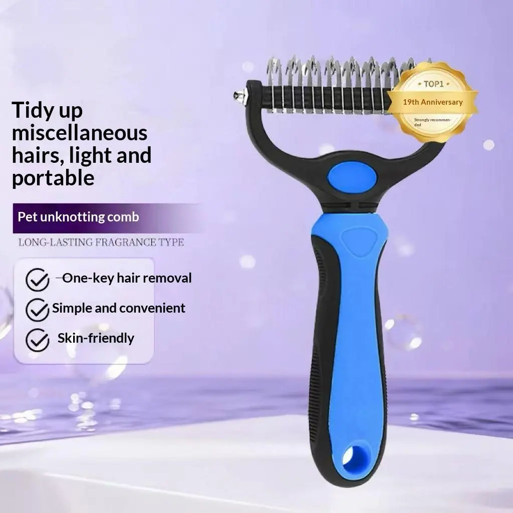 Double-Sided Pet Dematting Rake – Undercoat Grooming Tool for Long-Haired Dogs & Cats