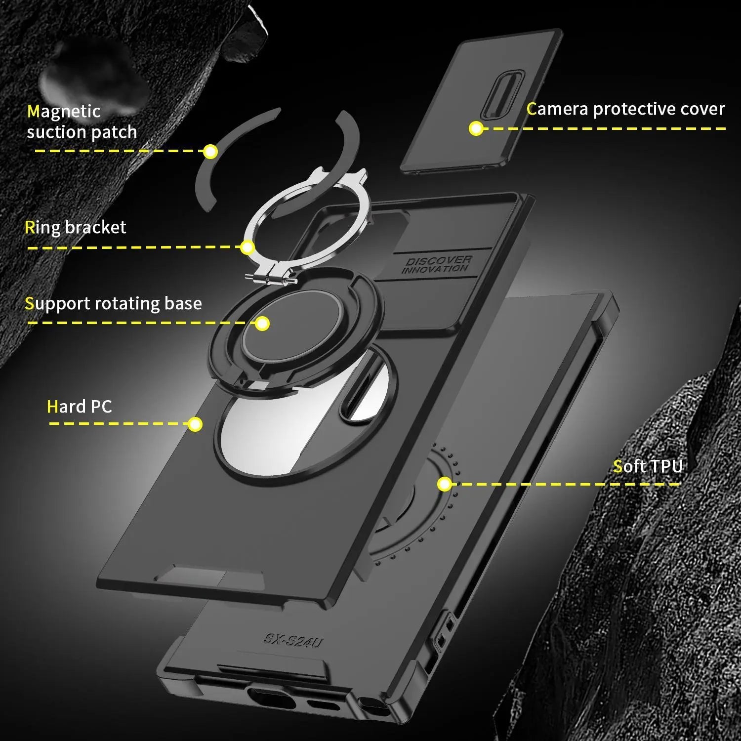 OREKROY Shockproof Magnetic Case with Slide Camera Lens Protector For Samsung Galaxy S26/S25/S24/S23/S22/S21 Ultra Plus Rotating Ring Holder