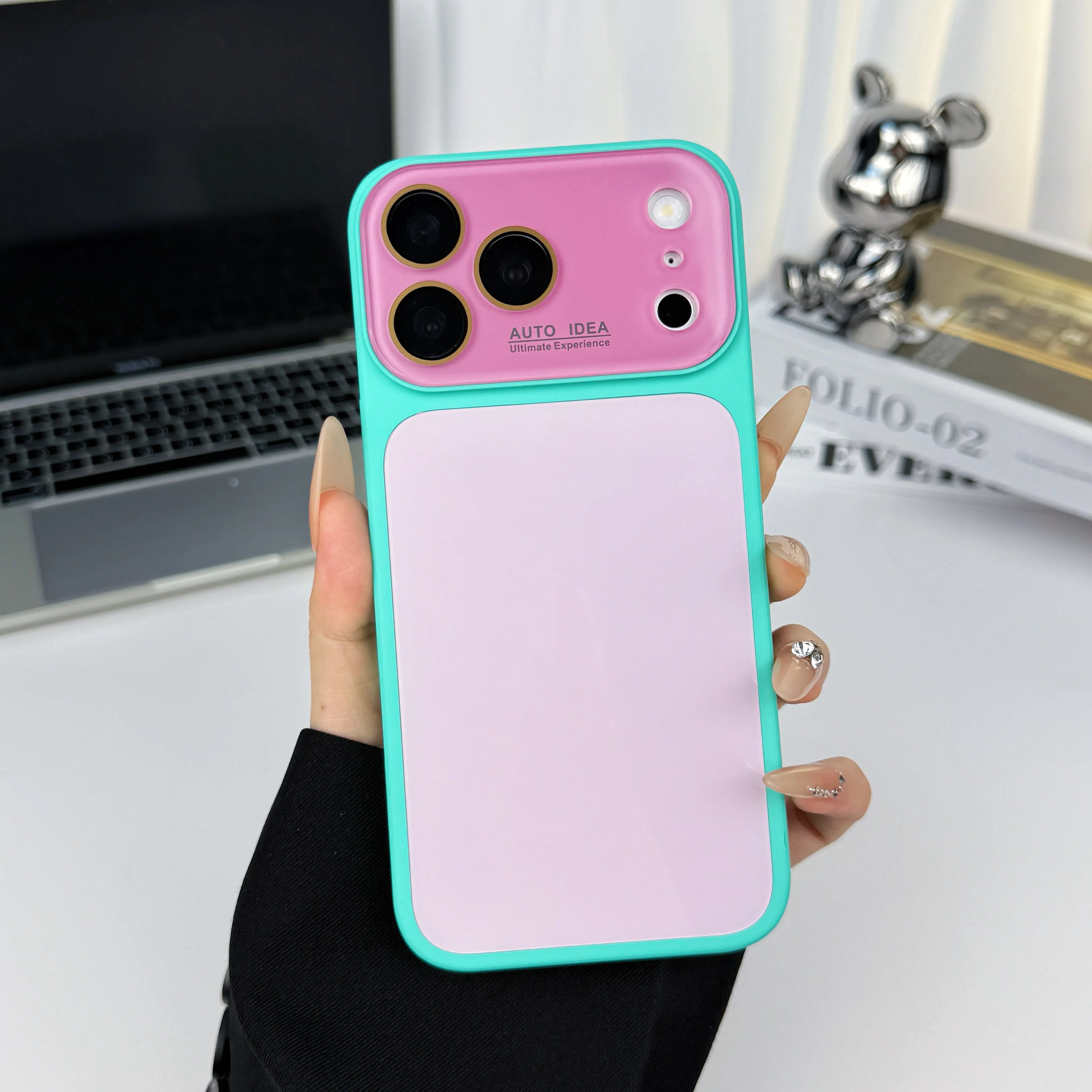 Funda de Teléfono de Cristal Color Caramelo Dopamina – Protección de Lente en Contraste Cubierta Anticaída para iPhone 17 Pro Max