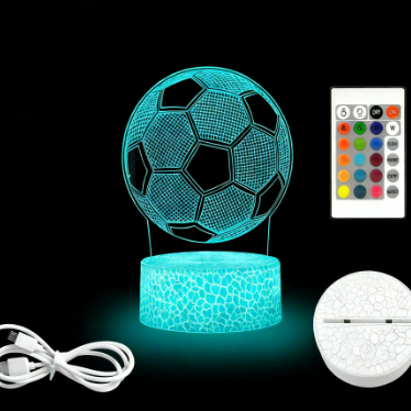 3D Soccer Ball Night Light – LED Optical Illusion Lamp with Remote Control