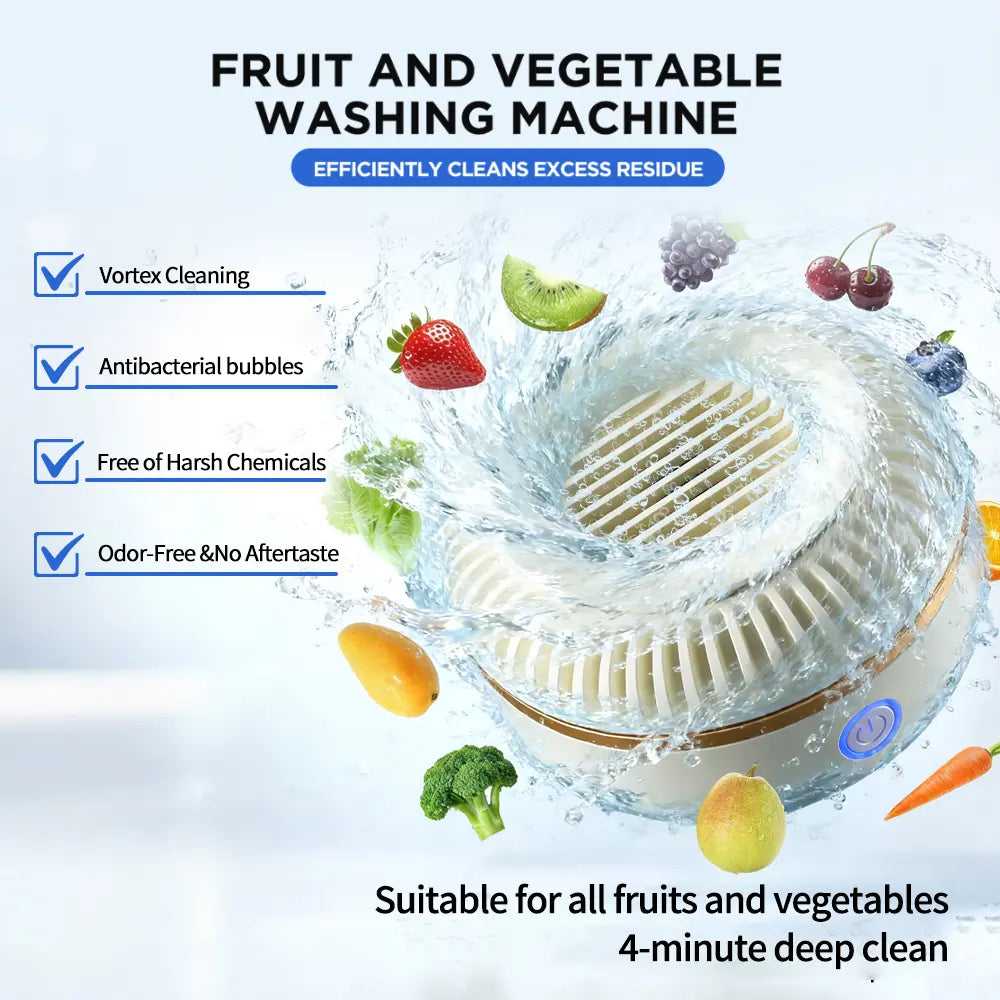 Portable Hydroxyl Ion Fruit & Vegetable Washer – 4-Minute Deep Cleaning Purifier for Produce, Meat & Seafood