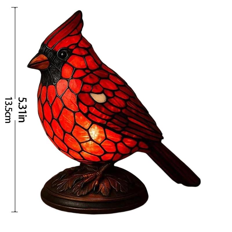 Lámpara Estatuilla de Pájaro Decorativa de Navidad, Luz de Cardenal de Resina Pintada a Mano, Decoración de Hogar para Mesita de Noche, Sala y Dormitorio