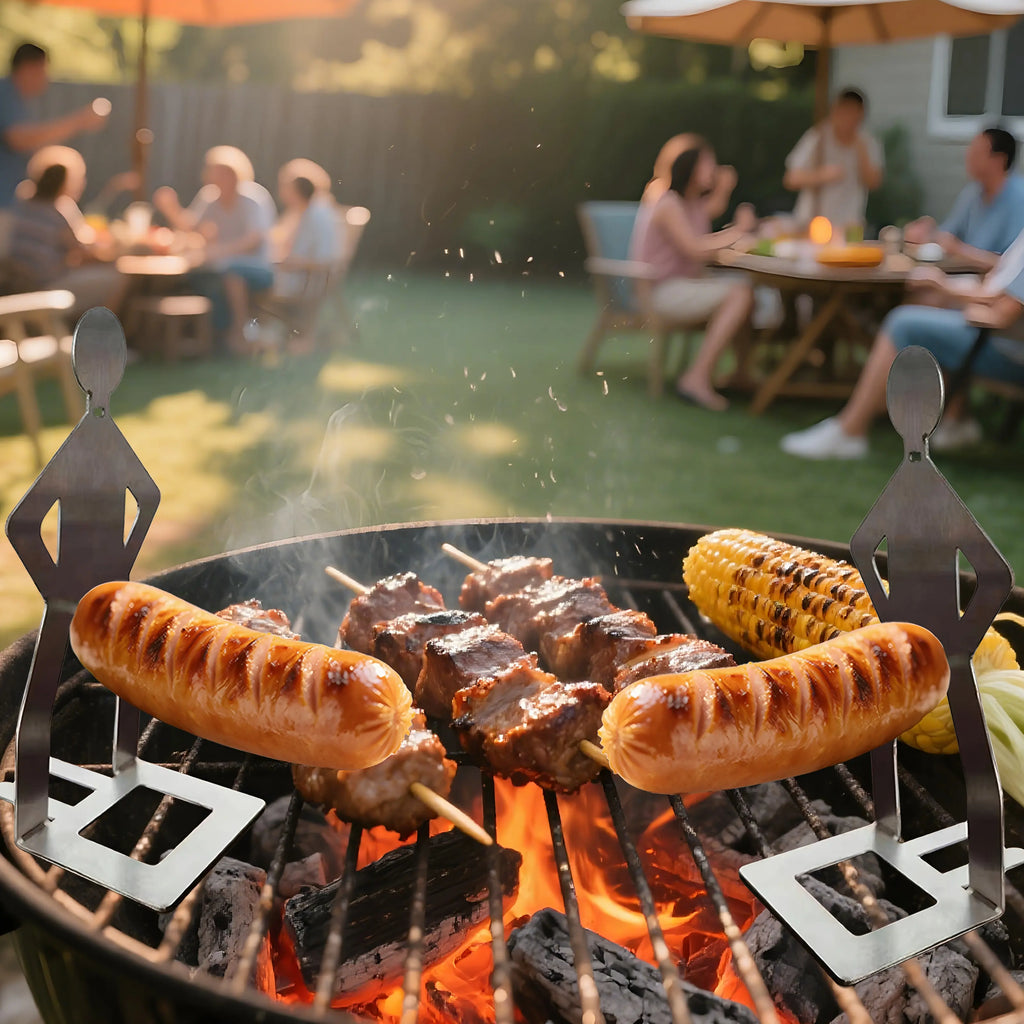 2 PCS Funny BBQ Stand Man Hot Dog Holder,Portable Hot Dog Roaster,Reusable Stainless Steel Hotdog and Sausage Stand for Barbecue,Camping,Spring Trip Sausage Barbecue Rack,Barbecue Grill Accessories