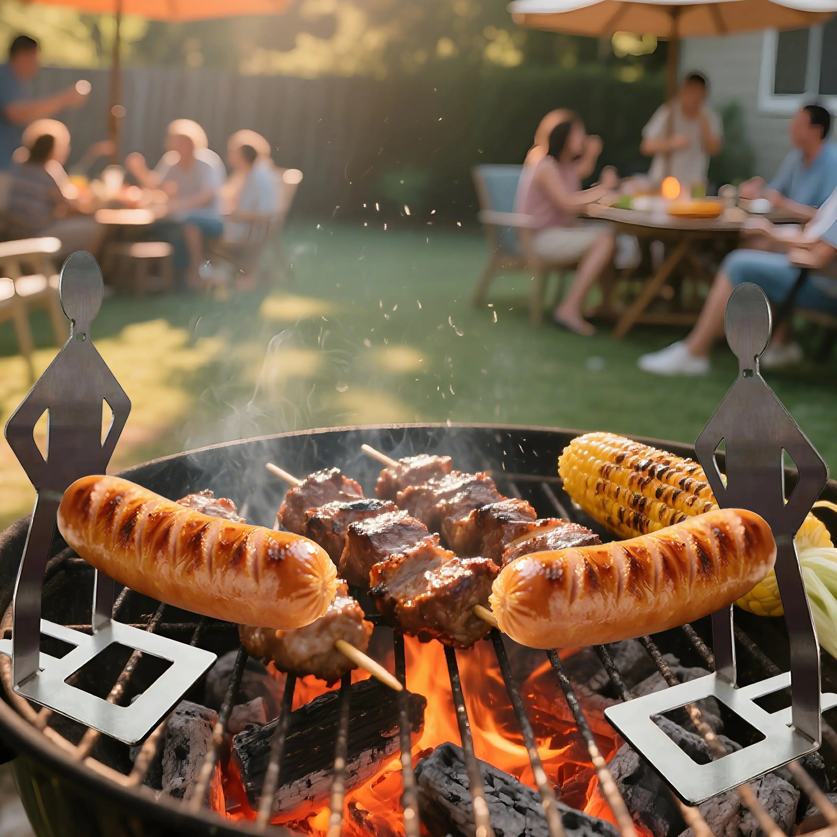 2 PCS Funny BBQ Stand Man Hot Dog Holder,Portable Hot Dog Roaster,Reusable Stainless Steel Hotdog and Sausage Stand for Barbecue,Camping,Spring Trip Sausage Barbecue Rack,Barbecue Grill Accessories