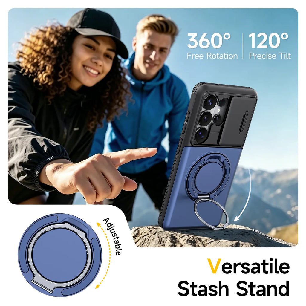 Slide Camera Cover Ring Kickstand Case for Samsung Galaxy S26 Ultra – Dual Layer Shockproof Wallet Cover