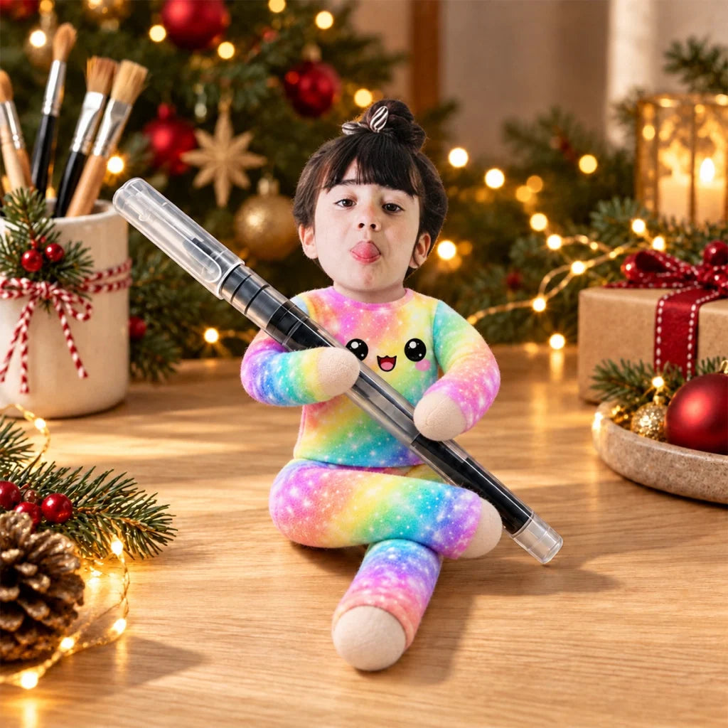 Personalized Photo Squishy Plush Doll, Waving Pose in a Cozy Christmas Room, Unique Gift for Kids and Family - 4