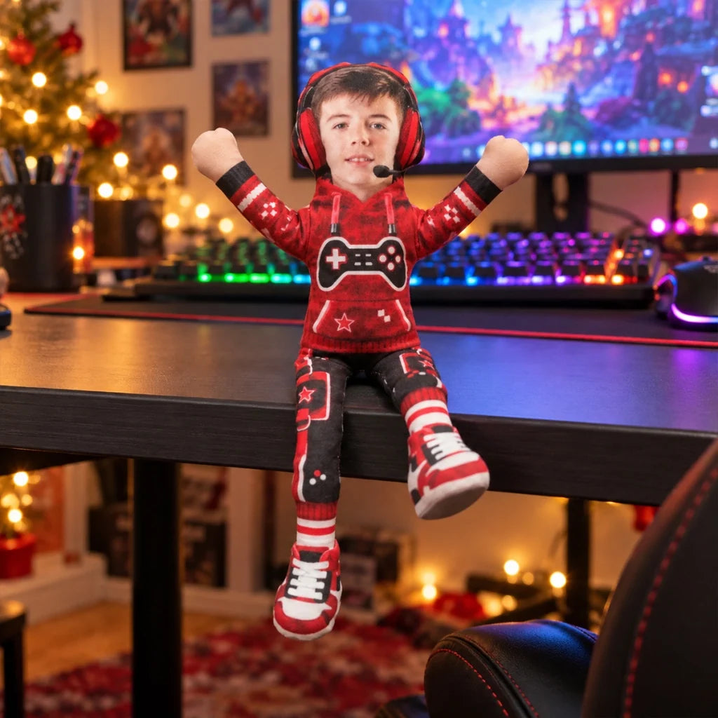 Personalized Photo Squishy Plush Doll, Gamer Pose in a Cozy Gaming Room, Unique Christmas Gift for Kids - 7