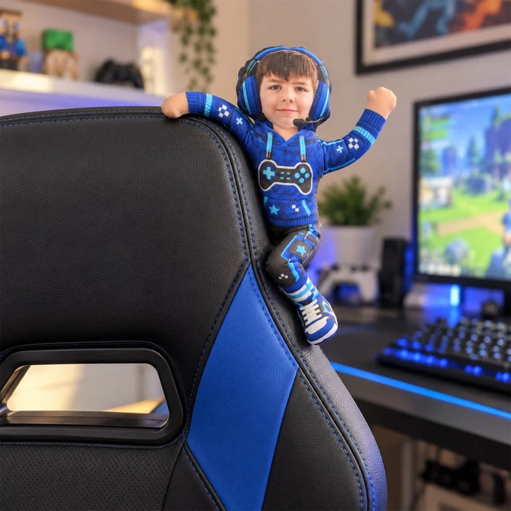 Personalized Photo Squishy Plush Doll, Gamer Pose in a Cozy Gaming Room, Unique Christmas Gift for Kids - 6
