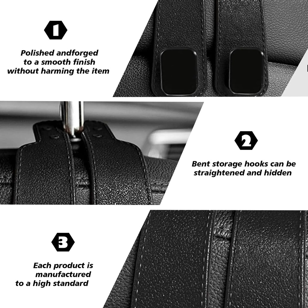 4PCS Faux Leather Car Headrest Hooks: Double-Hook Organizer for Bags & Essentials