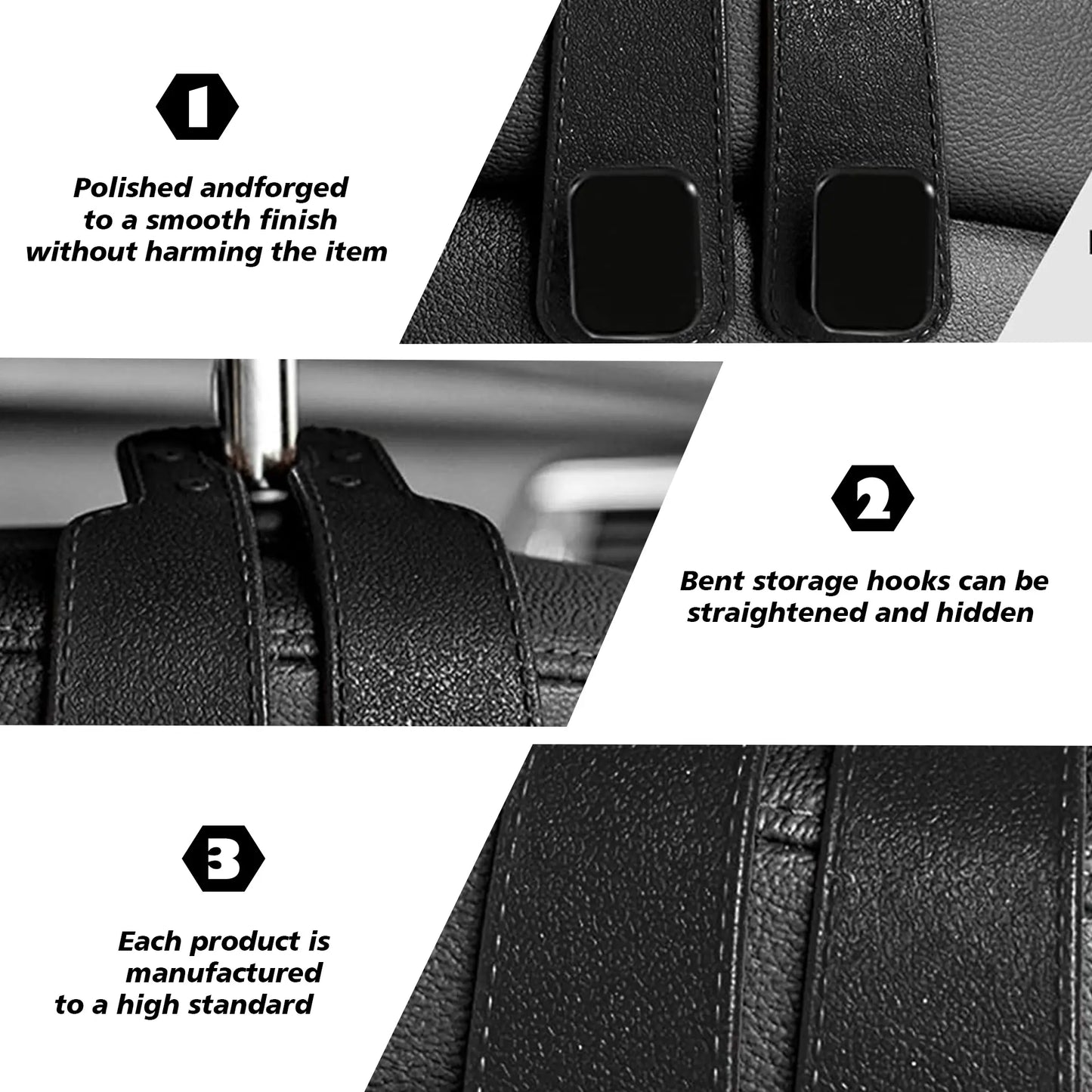 4PCS Faux Leather Car Headrest Hooks: Double-Hook Organizer for Bags & Essentials