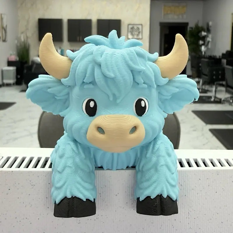 Highland Cow Monitor Buddy & Screen Sitter – 3D Printed Emotional Support Office Desk Companion