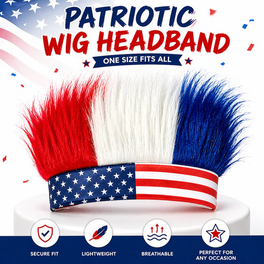 Patriotic USA Crazy Hair Headband – Funny American Flag Wig for Sports & 4th of July