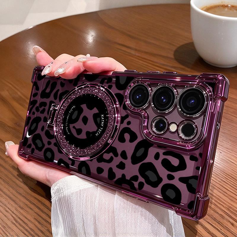Sexy Leopard Stand Case for iPhone 17 Pro Max & Galaxy S26 Ultra – Non-Yellowing Clear Shockproof Cover