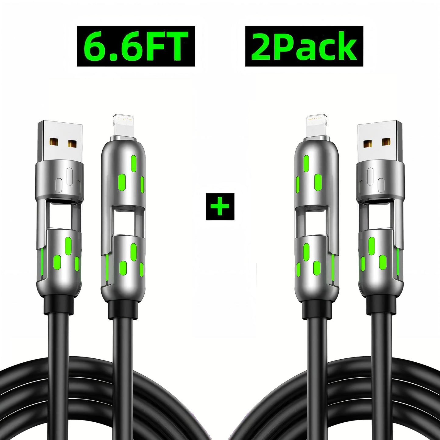 6.6FT 4-in-1 USB-C Cable, PD Fast Charging, Data Sync, EXAVON USB-A, Type-C, Lightning,  Aluminum, Compatible