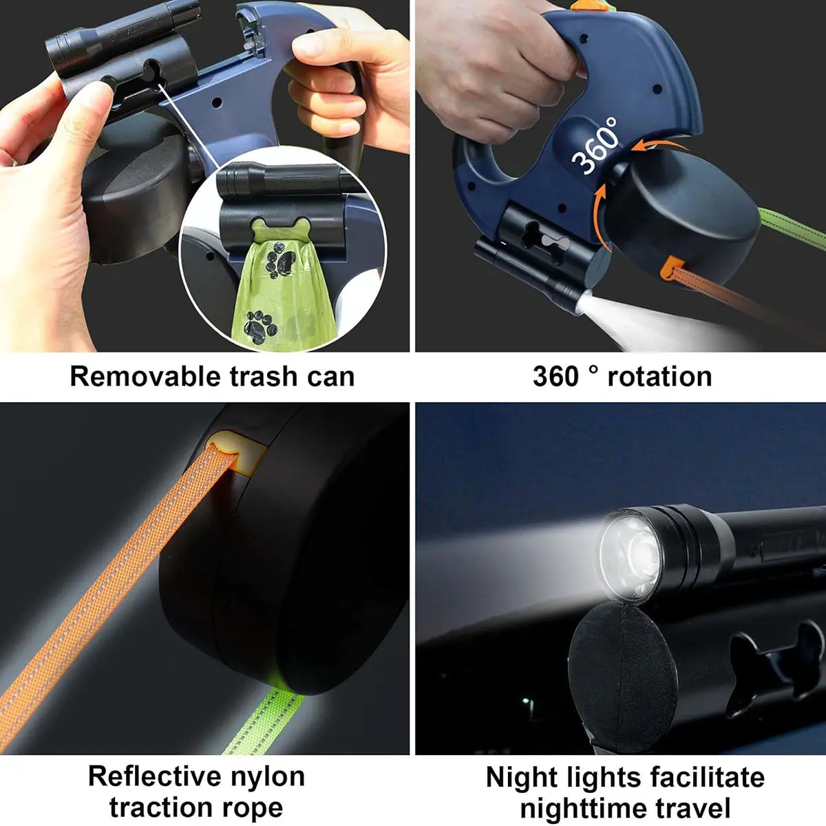 3M Dual Retractable Dog Leash with LED Light & Waste Bag Dispenser