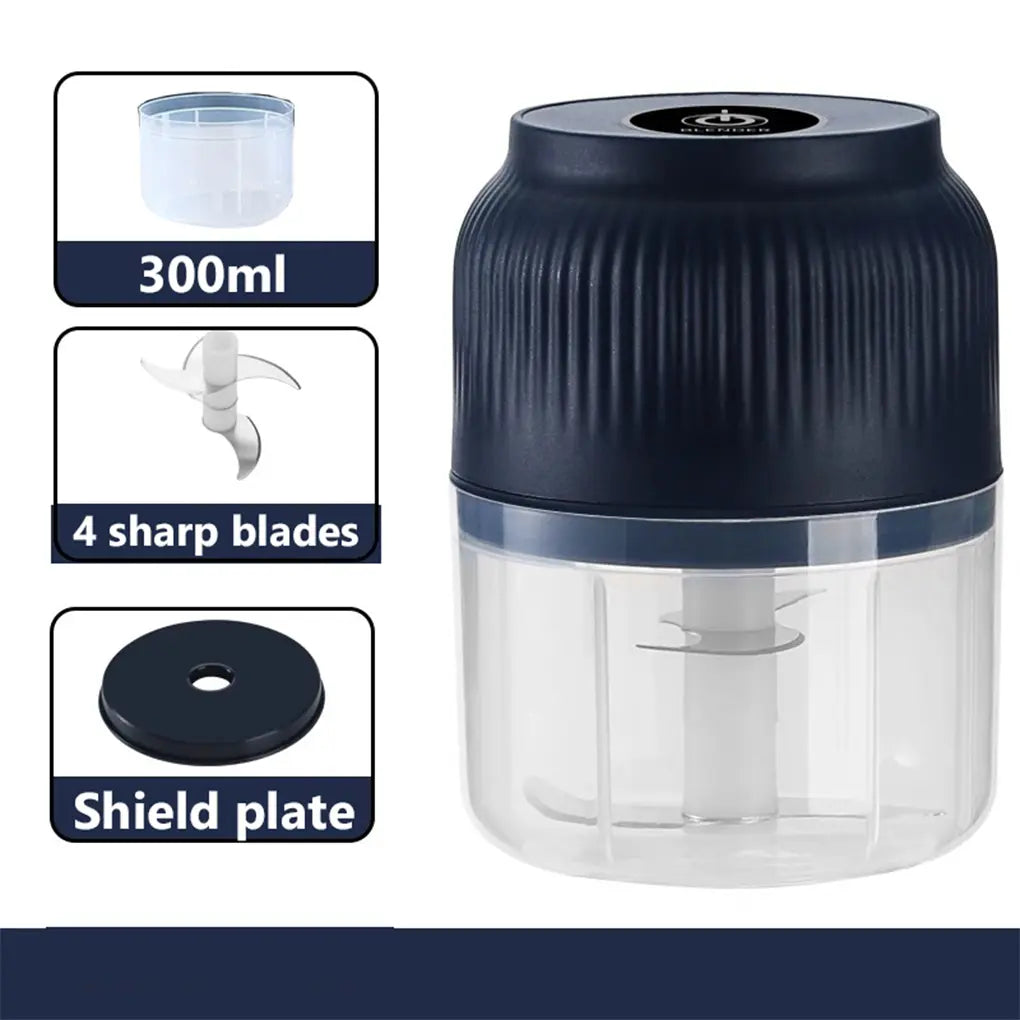 Electric Garlic Chopper,  4 Sharp Blades，Portable Veggie Chopper, 300ML Garlic Grinder Masher Onion Chopper, Blender to Vegetable, Cordless Food Processor for Ginger, Chili, Fruit, Meat, Spices, Beans, etc