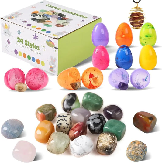 24/48pc Prefilled Easter Eggs with Natural Gemstones | Unique Treasure Hunt Set