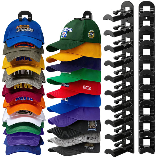 Hat Hook for Wall 2 Pack Hat Organizer Holds Up to 20 Hats with Strong Adhesive and 8 Screws Cap Holder for Closet Door and Bedroom B-Black - Decor Key Hook Wall Mounted Shelf