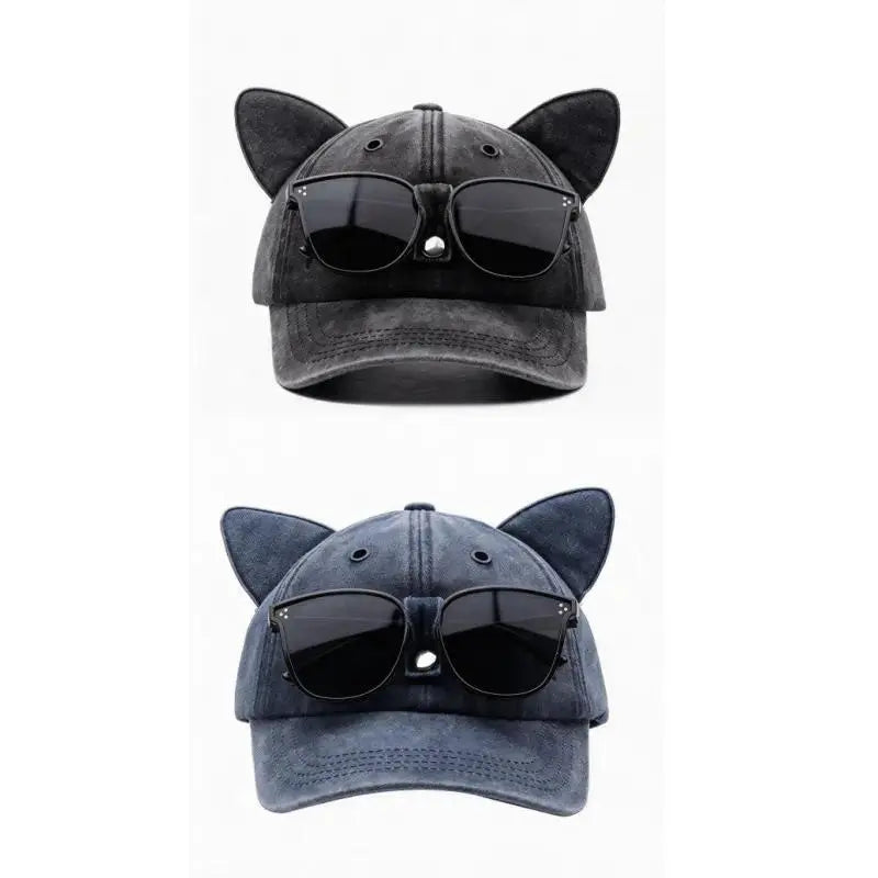 Y2K Cat Ear Trucker Hat with Detachable Sunglasses