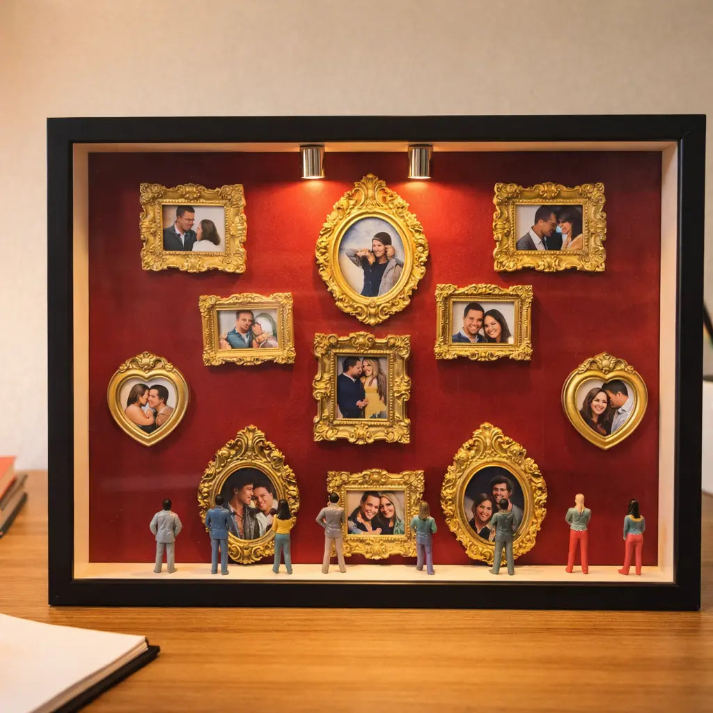 DIY Shadow Box Photo Frame with Mini Figures & LED Lights - Personalized Memory Display Gift for Family & Loved Ones