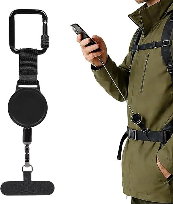 Outdoor Anti-Theft Phone Lanyard, Retractable Phone Tether with Locking Carabiner