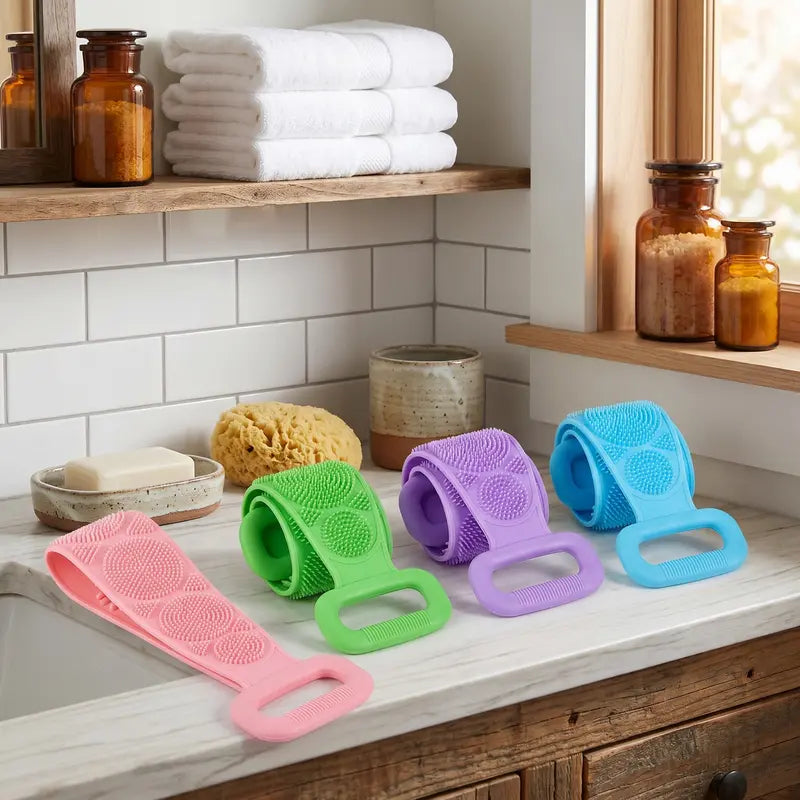 1PCS Silicone Bath Brush – Double-Sided Exfoliating Back Scrubber with Mesh Sponge, Shower & Bath Tool, Bathroom Self-Care Accessory for Easy At-Home Body Care