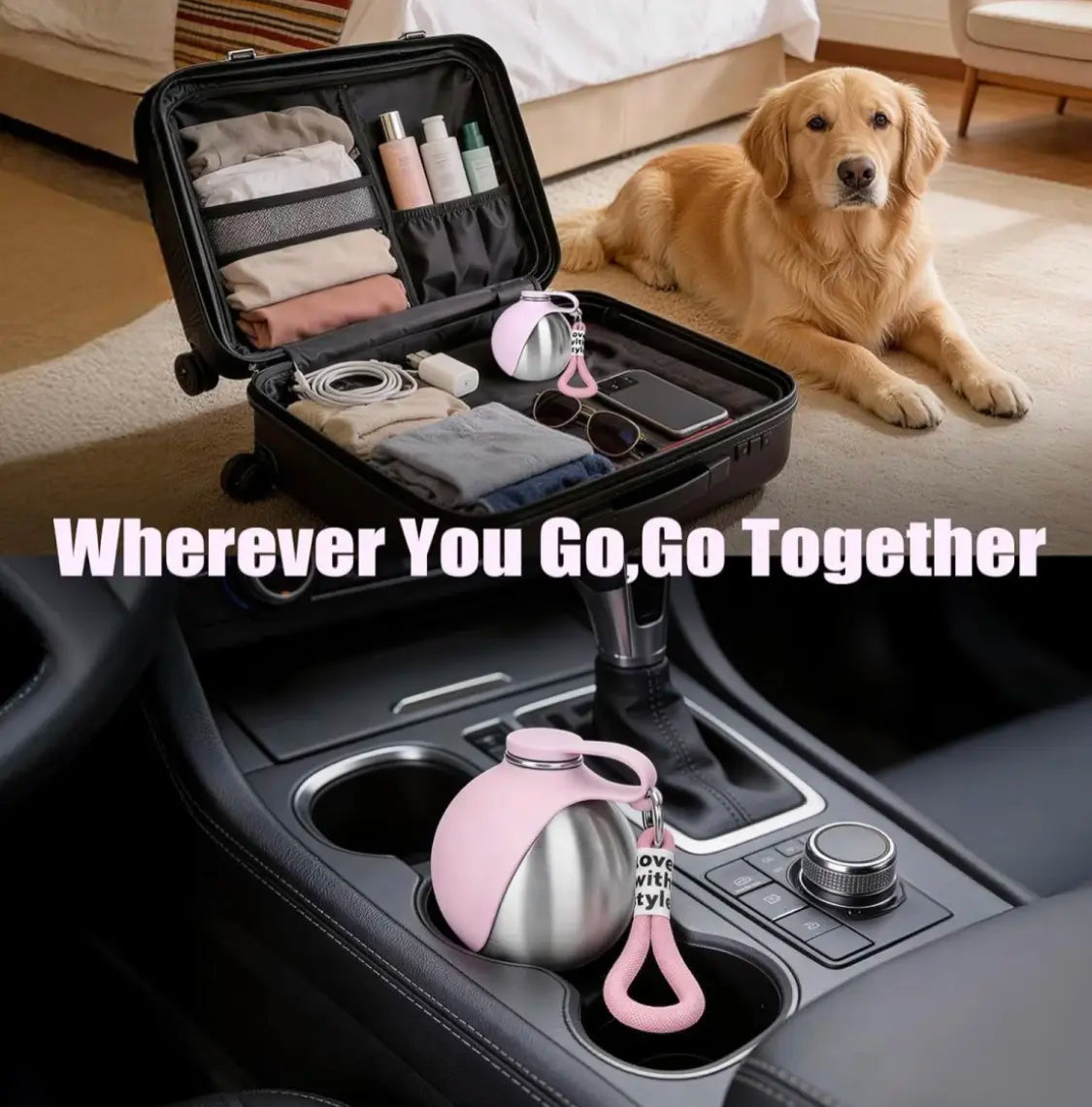Portable Dog Water Bottle with Foldable Bowl – Spill-Free Pet Travel Hydration Dispenser