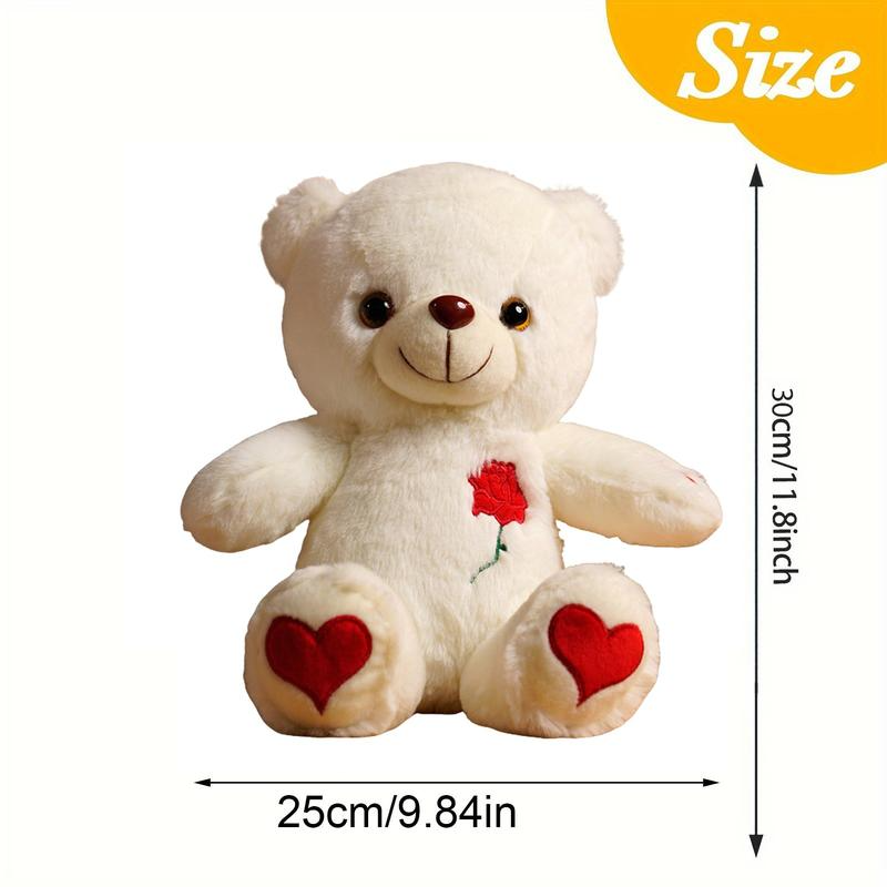 LED Light-Up Teddy Bear - Glow-in-the-Dark Plush with Heart & Rose