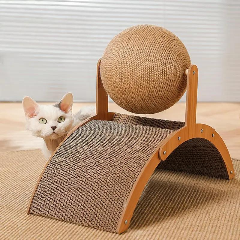 2-in-1 Cat Scratching Post & Ball - Wear-Resistant Natural Sisal Toy