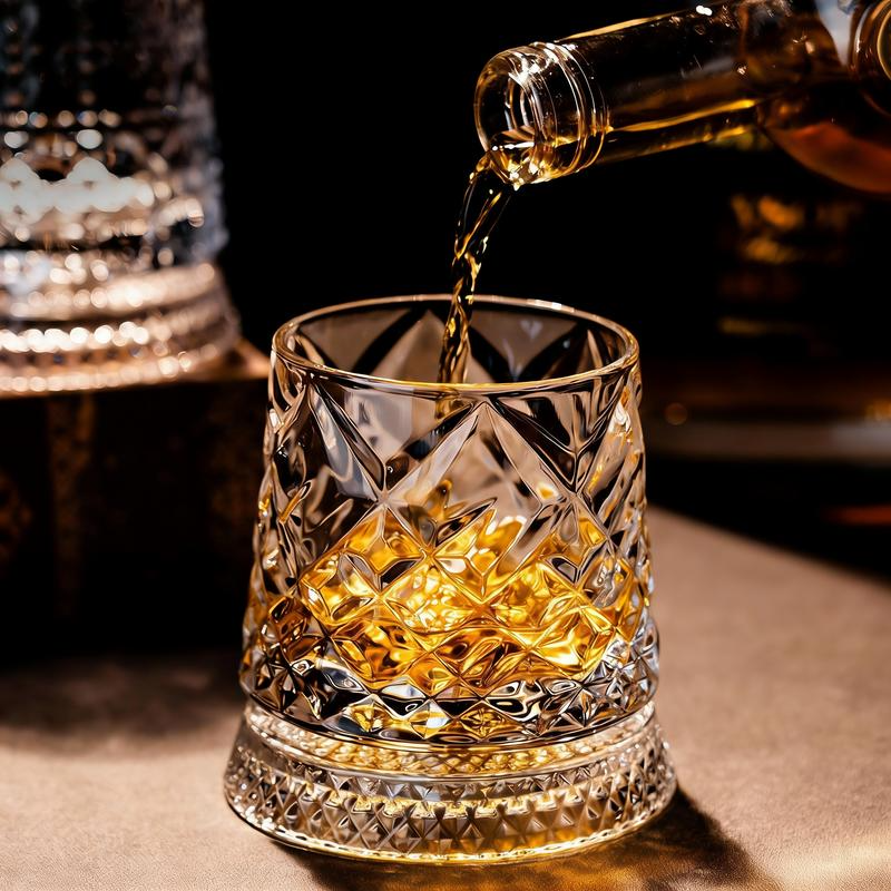 Star-Cut Rotating Crystal Glass - Elegant 360° Spinning Whiskey Tumbler