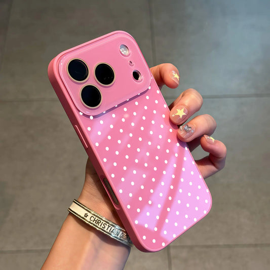 Cute Summer Polka Dot Case – Shockproof Glossy Cover with Camera Protection for iPhone 17 Pro Max