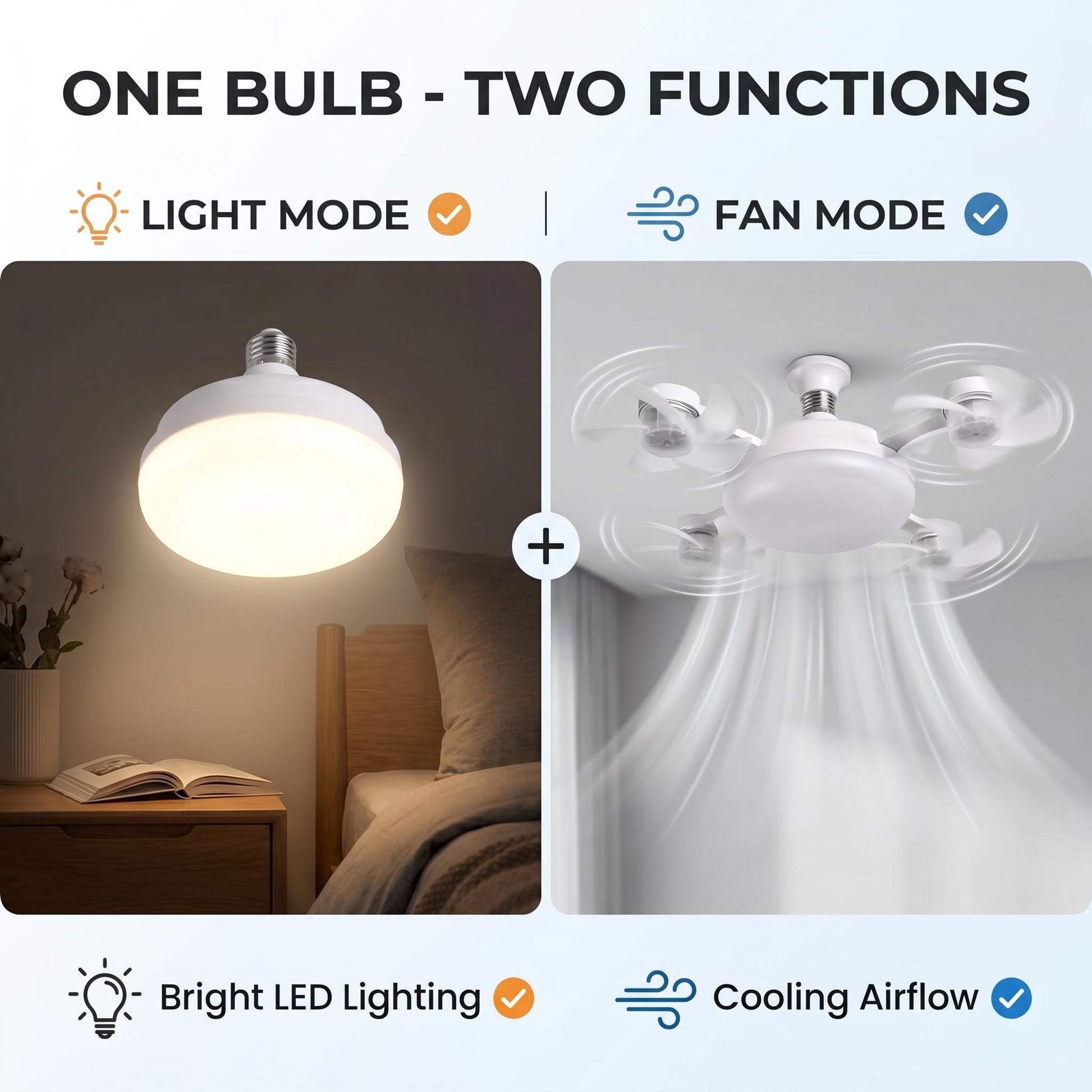 [DealsForYouDays] 2026 New E27 Socket Ceiling Fan Light - 2-in-1 Silent LED Fan with Remote Control, Energy-Saving Cooling & Lighting Combo for Home Bedroom