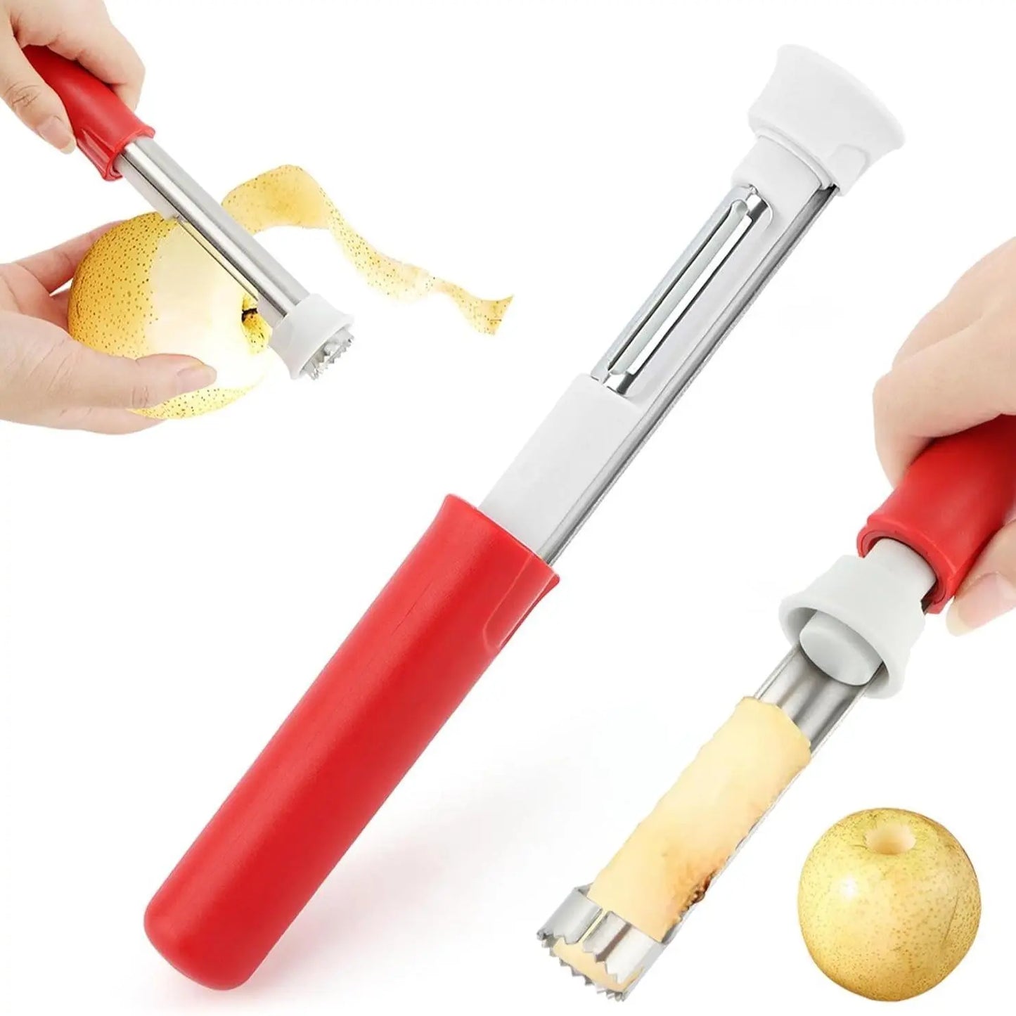 2 in 1 Apple Corer and Peeler, Apple Core Removal Tool, Stainless Steel Fruit Corer, Apple Seed Remover for Cored Apples, Pears, Bell Peppers and Cakes, Kitchen Gadget for Fruit and Vegetable