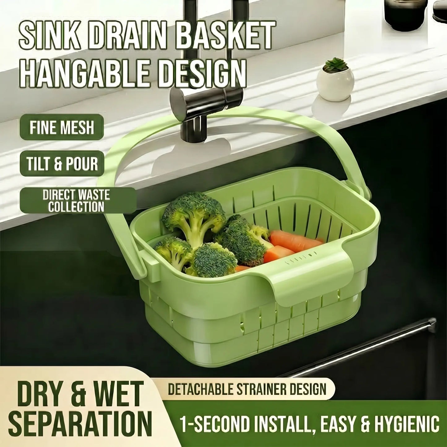 Foldable Hanging Kitchen Sink Strainer - Anti-Clog Drain Basket for Food Waste