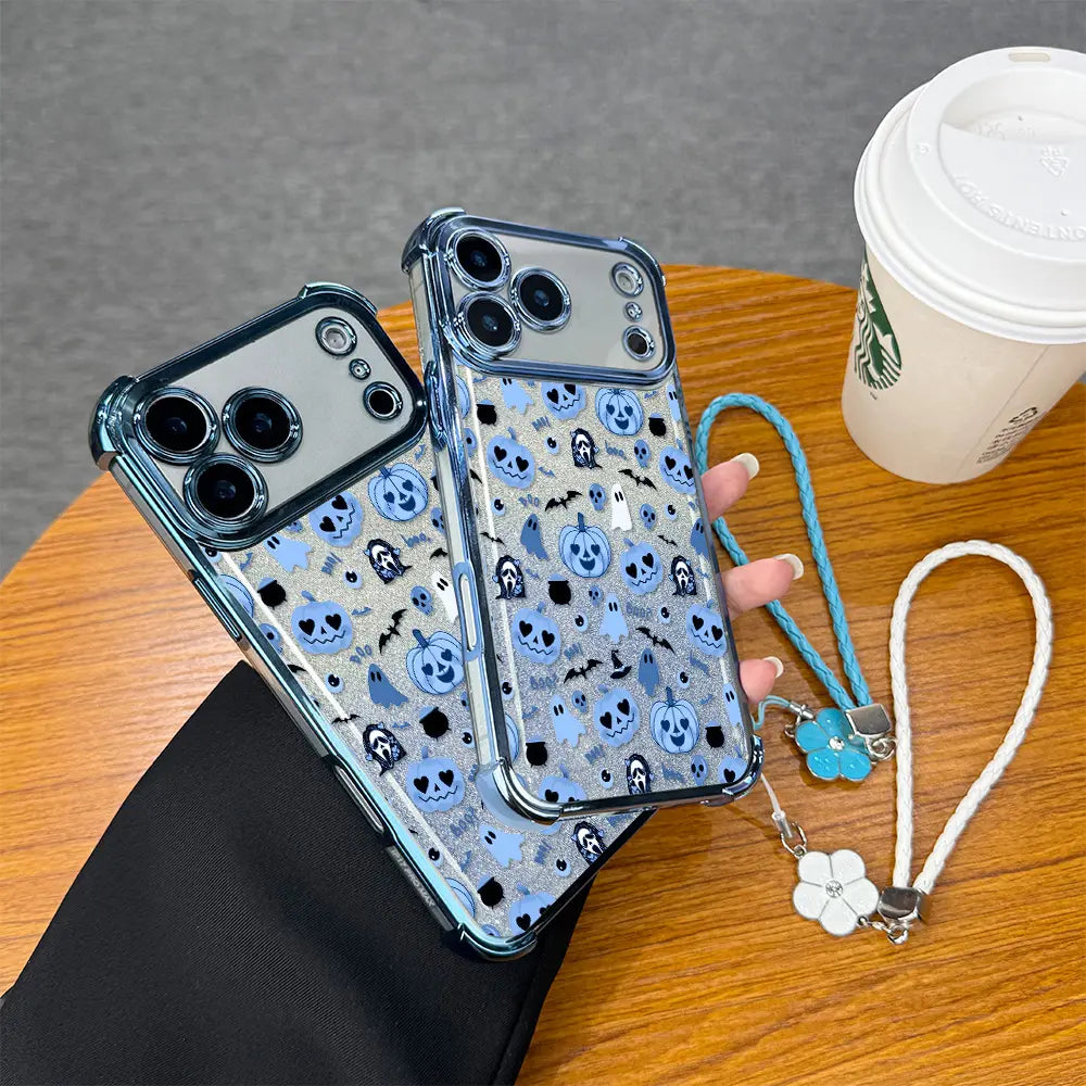 Cute Halloween Pumpkin Ghost Phone Case for iPhone 17 Pro Max – Transparent Shockproof Soft Silicone Cover